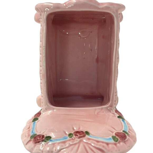 Vintage Nursery Decor 1992 Handmade Pink Cradle Planter w Handpainted Rose Vine - Picture 5 of 6